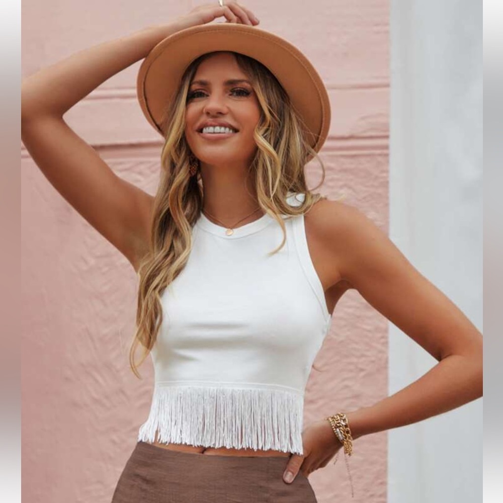 Racerback white tassel tank